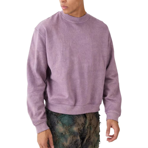 เสื้อสเวตเชิ้ตผู้ชายสีม่วงลาเวนเดอร์ ย้อมสีแบบ Garment Dyed ทรงครอป บ็อกซี่ฟิต ผ้าฟลีซ คอกลม ผ้าฝ้าย สตรีทแวร์ สวมใส่สบาย - Product Image 1