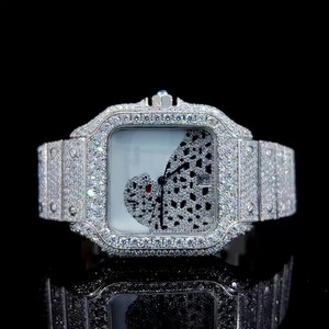Montre mécanique de luxe VVS Diam avec breloque carrée, entièrement pavée de diamants Moissanite Pantherr, en acier inoxydable, 20 mm, style Hip Hop analogique - Product Image 1