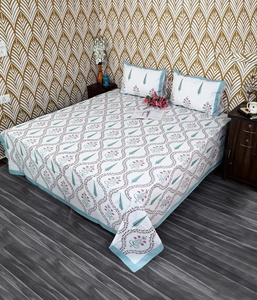 Hand Block Print Floral Cotton Flat Sheet Jaipur Indian Boho Bedding Queen <b>King</b> Handmade <b>Bedspread</b> - Product Image 5