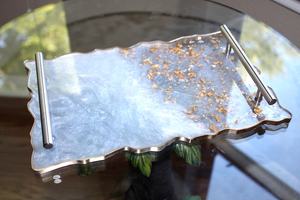 Large Epoxy Resin Tray With Edge Grip For <b>Kitchen</b> <b>Decor</b> Handmade Art Resin Tray With Handle Dust For Luxury Look - Product Image 2