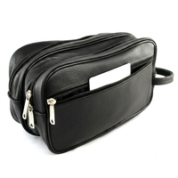 Sac de toilette en cuir noir de haute qualité Royal Leather Works, double compartiment à fermeture éclair, poche avant, pour les sports d'hiver en plein air