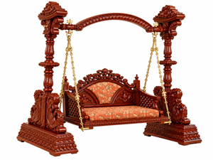 Jhula en bois de style Maharaja de luxe pour la décoration du salon, balançoire classique en bois avec chaînes en laiton, finition rouge, design en arche, USA - Product Image 4