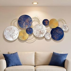 Art mural en métal moderne, sculpture murale bleue à 18 cercles, décoration murale suspendue, objet décoratif pour salon, chambre, bureau, décoration de la maison - Product Image 1