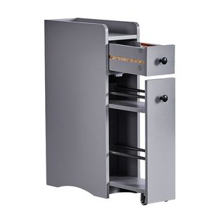 Mobiletto Basso Grigio in Truciolato Melaminico 18x40x70cm con Due Cassetti, Un Pannello, Ruote e Ripiano Estraibile per Arredo Bagno - Product Image 6