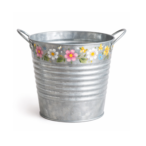 1 seau décoratif en métal galvanisé, pot de fleurs rustique vintage, motif floral, style ferme, pour la maison, intérieur et extérieur - Product Image 1