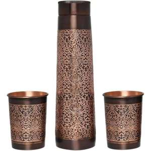 (BB) Bouteille d'eau texturée en cuivre antique 1000 ml – Tasse de voyage moderne de luxe, anti-fuite, sans BPA, écologique, portable pour la maison - Product Image 1