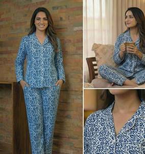 Pijama de Algodón Puro Estampado a Mano para Mujer, Suministro al por Mayor, India - Product Image 3