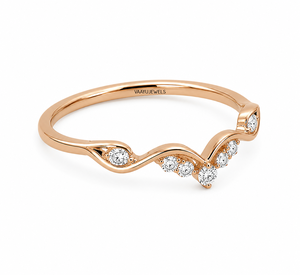 Bague de mariage en or 10K, 14K, 18K ou en argent 925, 935, avec diamant de laboratoire taille ronde et motif chevron incurvé, inspirée des feuilles naturelles - Product Image 3