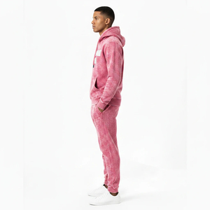 Custom Logo Pink Acid Wash Tracksuit Men Heavyweight Fleece Hoodie and Jogger Set Streetwear Streetwear style OEM Service - Product Image 3