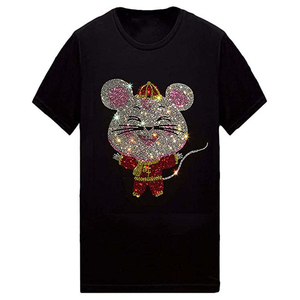 T-shirts d'été personnalisés avec transfert de strass, unisexe, 100% coton, col rond, design brillant de haute qualité - Product Image 1