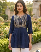 Kurtis courts en rayonne lourde, style tunique, pour tenue décontractée et quotidienne indienne, avec broderies et travail au fil, grandes tailles disponibles.