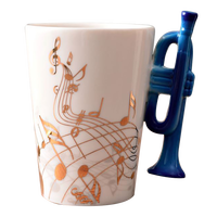 Mug à café en céramique de 250 ml avec poignée en forme de trompette, design musical personnalisé, pour cadeau souvenir de rentrée scolaire