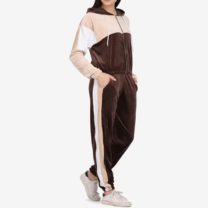 <b>Women</b> Color Blocked <b>Velour</b> <b>Tracksuit</b> Set Zip-Up Hoodie Long Jogger Pants Casual Autumn Wear Full Sleeve Breathable Design - Product Image 5