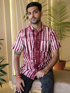 Camisa de Manga Corta de Algodón con Estampado Shibori Marrón y Blanco para Hombre, Ropa Casual de Verano, Camisa de Algodón Transpirable de Primera Calidad - Product Image 4