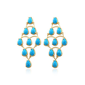 Pendientes de Araña con Gema de Turquesa Azul Intenso, Diseño Atrevido, con Múltiples Piedras Colgantes, Chapados en Oro de 18k, de Latón, Regalo de Joyería - Product Image 1