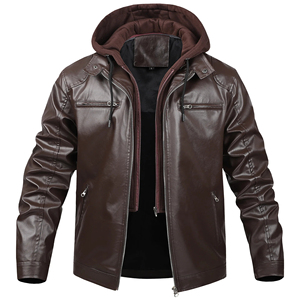 Nouvelle Veste Décontractée Homme Tendance 2026 en Cuir Véritable avec Capuche Amovible, Col Montant et Logo Frontal, Style Moto Streetwear - Product Image 4
