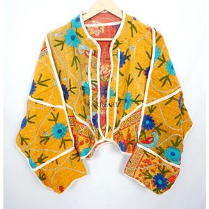 Vintage Quilted Kantha <b>Jackets</b> 100% Cotton Eco-Friendly Reversible Quick Dry Mandarin Collar Customizable Open Closure Detail - Product Image 1