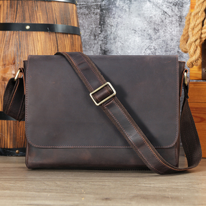 Bolsos cruzados de cuero genuino Crazy Horse para hombre, estilo vintage, con cremallera, para el pecho y el hombro. - Product Image 2