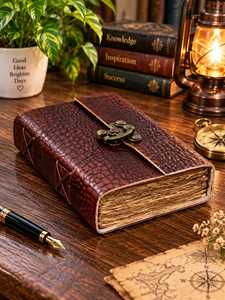 Burgundy Croc Embossed Leather Journal 7x5 Inch with Lock Handmade Vintage Wrap <b>Diary</b> Maroon Notebook Gift - Product Image 2