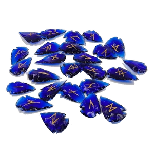 High quality blue Obsidian arrowhead rune set <b>Crystal</b> Rune Wicca Energy natural stone for Divination and Intuition Protection - Product Image 3