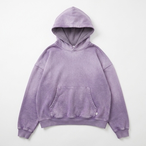 Sudadera con Capucha Lavanda Morada Lavada para Hombre, de Algodón y Forro Polar, Estilo Oversize Streetwear con Bolsillo Canguro, Ropa Casual - Product Image 1