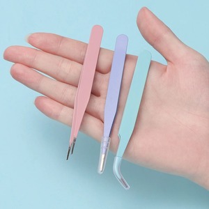 1 Pinza para recoger pedrería de uñas y pestañas, con punta recta, 5 colores, moderna, de acero inoxidable, para cejas - Product Image 1