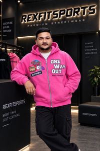REXFITSPORTS 2026 Sudadera con capucha rosa personalizada con cremallera completa para hombre, de algodón grueso y forro polar, estilo urbano con gráficos, logotipo personalizado, venta al por mayor - Product Image 2