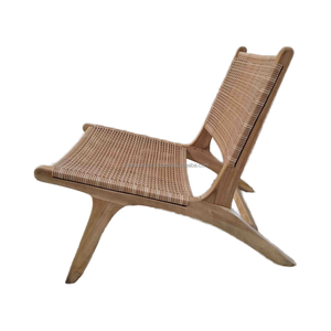 Solid Natural Teak Wood Garden <b>Lounge</b> Relax <b>Chair</b> Modern Design Brown PE Synthetic Rattan Wicker Durable Home Villa <b>Beach</b> - Product Image 2