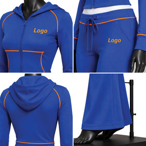Custom <b>Women's</b> Green <b>Velour</b> <b>Tracksuit</b> Set Zip Jacket Flare Pants Fashion Lounge wear Custom Logo Wholesale Private Label Apparel - Product Image 4