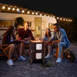 Barbecue vertical en acier pour charbon de bois, robuste, double couche, rond, pour cuisson en extérieur, noir - Product Image 4