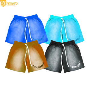 กางเกงขาสั้นผ้าฝ้ายไล่เฉดสีสไตล์สตรีทแวร์วินเทจสำหรับผู้ชาย ลวดลายเอฟเฟกต์ย้อมสีแบบแอซิดวอช เหมาะสำหรับออกกำลังกายและเล่นบาสเก็ตบอล พร้อมโลโก้แบบกำหนดเอง - Product Image 2