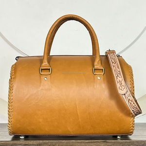 Handmade Western Designer Real Cowhide Leather Speedy <b>Bag</b> for Women Tooled <b>Shoulder</b> Purse Boho Handbag With Adjustable Strap - Product Image 6