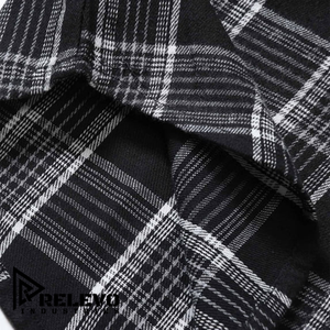 Men's Black White Plaid Long Sleeve Flannel Shirt, Full Sleeve Turn-<b>down</b> Collar, White Checkered Spring Autumn Suitable - Product Image 3