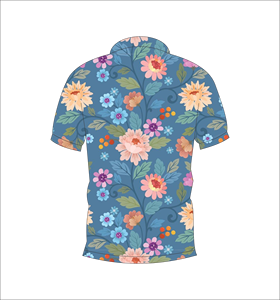 Polo Azul Multicolor con Estampado Floral, Diseño de Flores Tropicales, Manga Corta, Verano, Casual, Vista Frontal y Trasera - Product Image 3