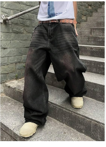 <b>Mens</b> High Waist Wide Leg Distressed Denim <b>Jeans</b> Loose Fit Cotton Casual Autumn Style - Product Image 4