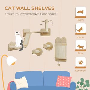 4 pz Beige gatto mensola a muro con Design ad angolo tra cui Scratching Post Board posatoi per gatti bacchette e palla giocattolo-albero gatto e graffio - Product Image 3