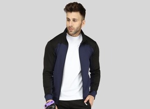 Chaqueta cortavientos para hombre en bloques de color azul marino y blanco, con cremallera, ligera, para ropa de calle. - Product Image 3
