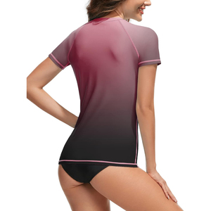 Trending Rash Guard <b>Women</b> Gradient Color Short Sleeve Rash Guard Anti UV <b>Swim</b> <b>Shirt</b> Spandex Polyester Athletic Top - Product Image 2