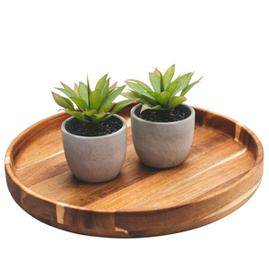 Élégant décoratif multi-usage en bois d'acacia rond rustique plateau en bois pour le petit déjeuner café repas collation cuisine salle à manger comptoir de café - Product Image 1