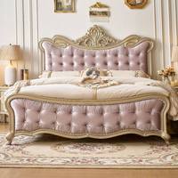 Cama Doble King Size Estilo Americano con Cabecera Tapizada en Rosa, Estructura de Madera Sólida - Cama de Alta Gama para Dormitorio de Adultos