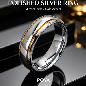 Anello in Carburo di Tungsteno Argento Lucido con Doppie Scanalature Dorate, Fede Nuziale a Cupola Piena da 8mm per Uomo, Gioielli Classici all'Ingrosso - Product Image 1
