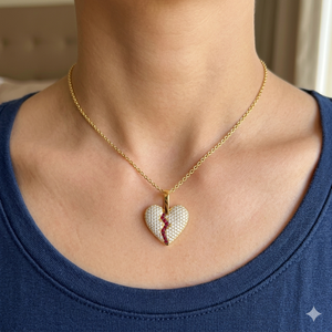 Colgantes de Plata 925 con Diamante Moissanita, Joyería de Moda Romántica Personalizada Única, Chapados en Oro, con Diseño de Corazón Roto Abultado, para Fiestas - Product Image 2
