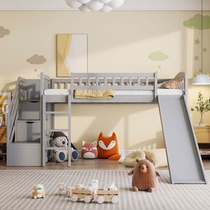 Letto a soppalco grigio a una piazza e mezza con due cassetti scorrevoli per bambini, modello LT000515AAE - Product Image 2