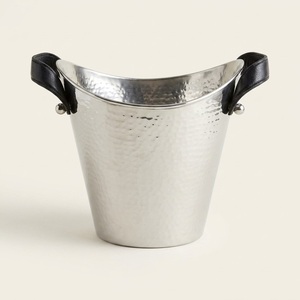 Cubo de Hielo de Acero Inoxidable de Lujo Forjado a Mano con Asas de Cuero Genuino, Elegante Enfriador de Champán y Vino - Product Image 1