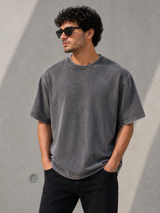Camiseta Personalizada Vintage para Hombre, Cuello Redondo, Talla Grande, Color Sólido, Lavado Ácido, Teñido en Prenda, 100% Algodón, Estilo Casual Urbano, Verano - Product Image 4