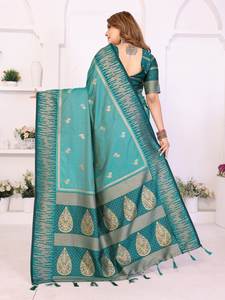 Sari traditionnel du sud en soie douce, style bicolore – Vêtement ethnique de qualité supérieure avec bordure Zari - Product Image 3