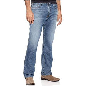 Jean en denim tissé coupe droite classique pour <span class=keywords><strong>homme</strong></span>, style décontracté urbain, coupe slim, bleu délavé, respirant, été/hiver, taille mi-haute, taille moyenne - Product Image 1