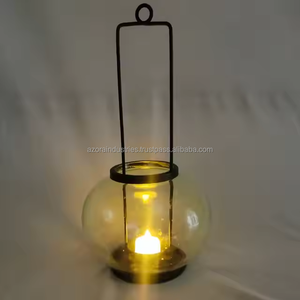 ที่ตั้งเหล็กสีดำเงาแบบร่วมสมัยพร้อมที่ใส่เทียนแก้วชาโคมไฟตกแต่งบ้าน - Product Image 3