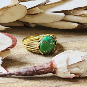 2026 Modern Style Green <b>Turquoise</b> Brass <b>Ring</b> Vintage Cutout Texture <b>Ring</b> 18k Gold Plated Statement Wholesale <b>Ring</b> For Women - Product Image 3