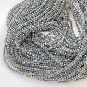 Perles de pierres précieuses rondes micro-facettées en labradorite naturelle de 2-2,5 mm, qualité AAA, en fil - Product Image 5